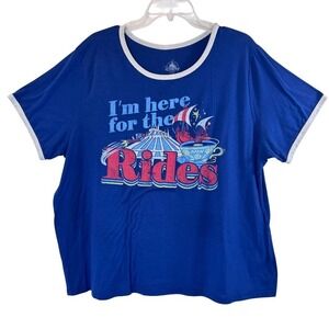 Disney Parks Womens T Shirt 2X Blue I'm Here For The Rides Retro Tee Vacation